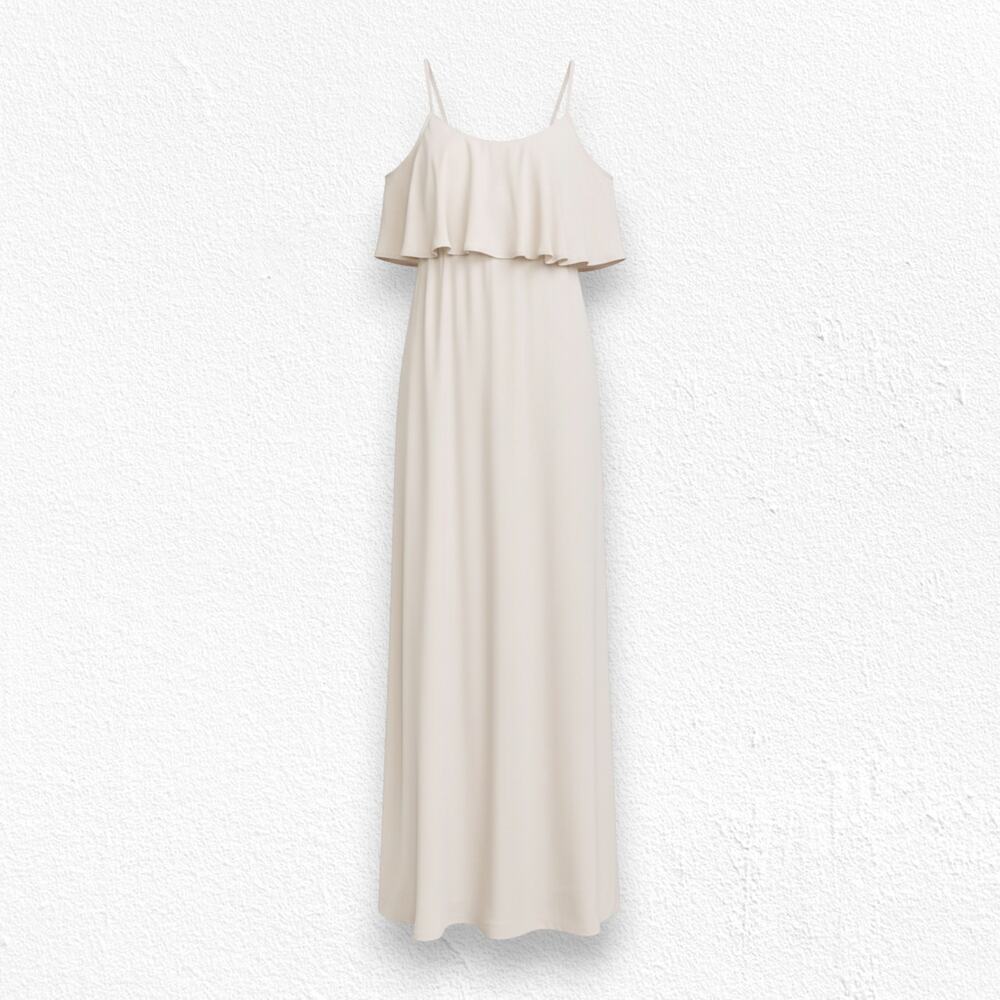 Show Me Your Mumu Beige Neutral Caitlin Ruffle Maxi Dress Size XS Bridesmaid NWT
